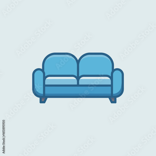 Blue Two Seater Sofa Icon Illustration Modern Minimalist Couch Design