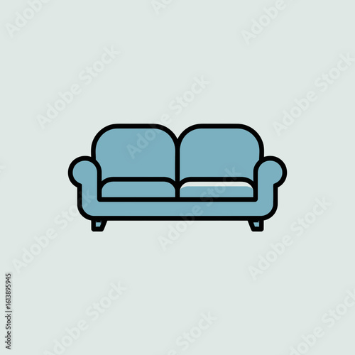 Blue Two Seater Sofa Icon Illustration Modern Minimalist Couch Design