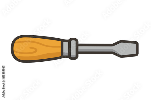 A solitary flat head screwdriver illustration on a transparent backdrop, suitable for construction and repair themed design endeavors