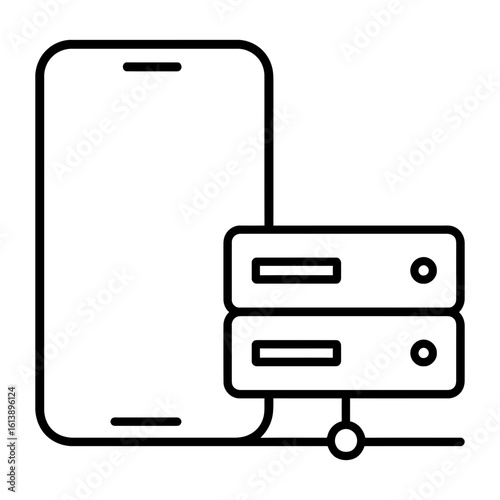 Mobile smartphone and server stack icon for cloud data hosting