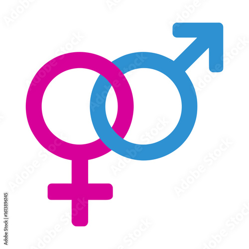 Heterosexual gender symbols: male and female icons overlapping for unity