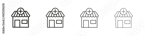 Drugstore icon vector illustration, line design icon. Editable strokes.