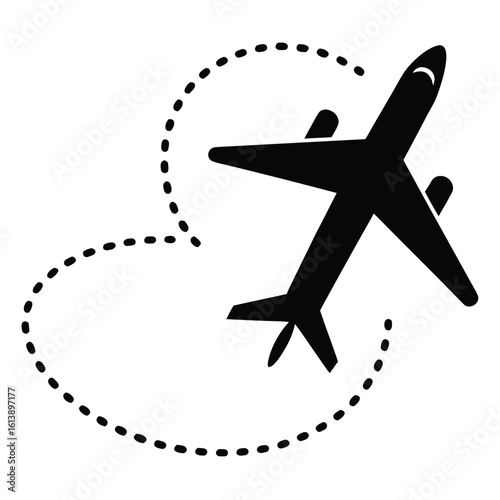 International flight airplane with dotted path