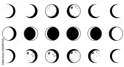 Moon Phases: Black and White Lunar Cycle Illustration