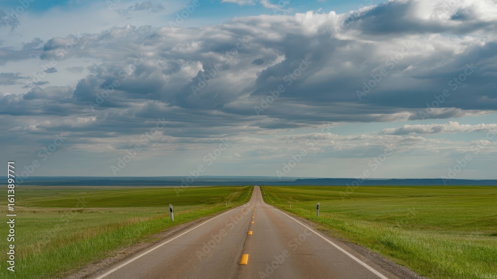 Naklejka premium Empty Road Extending to Horizon Collection - Journey and Adventure Concepts