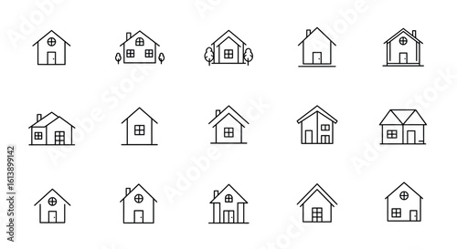 Minimalist House Icon Set: Simple Black Line Art Illustrations