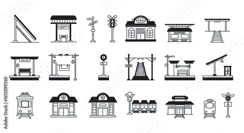 Collection of Stylized Black and White Transportation Icons