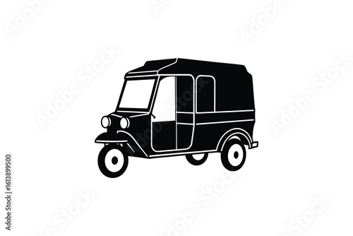 Black and White Auto Rickshaw Vector Illustration Featuring a Distinctive Silhouette Style silhouette auto rickshaw black