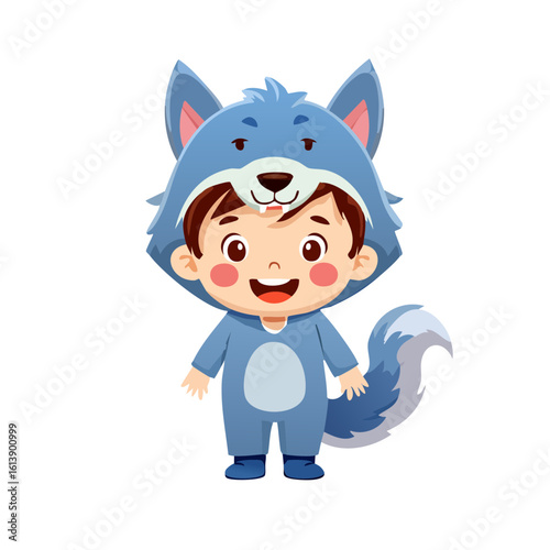 Cute Cartoon Kid Dressed as a Werewolf Isolated on a Transparent Background