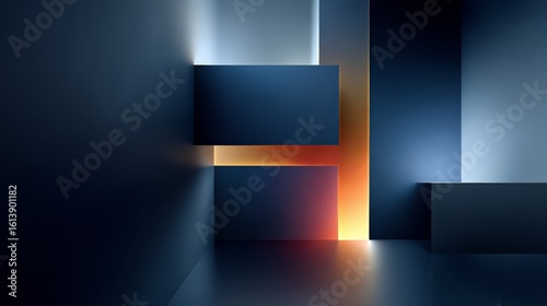 Room with a blue wall and orange light