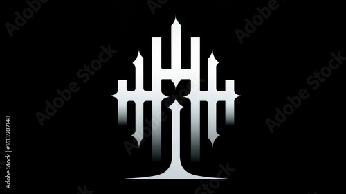Black and white image of a tree with a cross on it