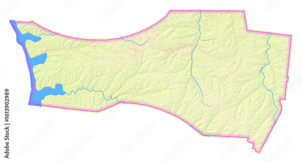 Fototapeta premium Map of the County Houston (Tennessee, US) showing the isolated County with relief representation. No Lables.