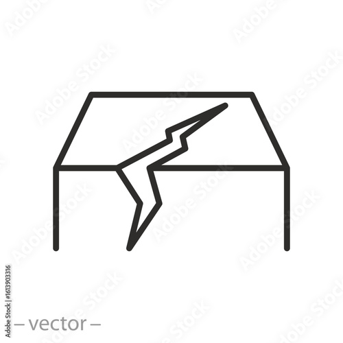 Foto surface crack icon, split, cracked glass, break, thin line symbol on white backg