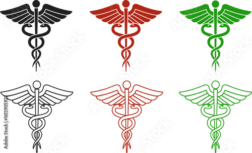 Set of caduceus medical symbols and icons in vector style
