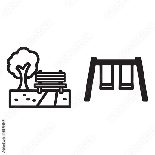 Simple park scene with bench and swings