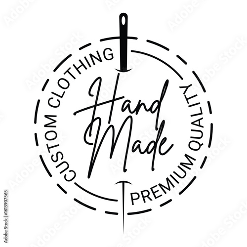 Tailor shop black round emblem with stitch design Vector Template Illustration
