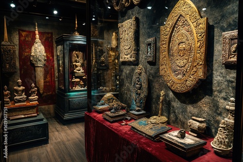 time-worn relics on velvet display in museum