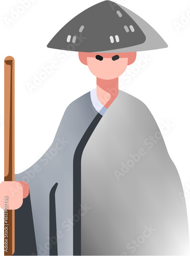 Fotografía Asian Buddhist monk holding a stick and wearing traditional attire ,vector