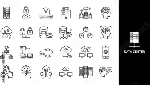 Collection of hand drawn icons representing data center and cloud computing concepts