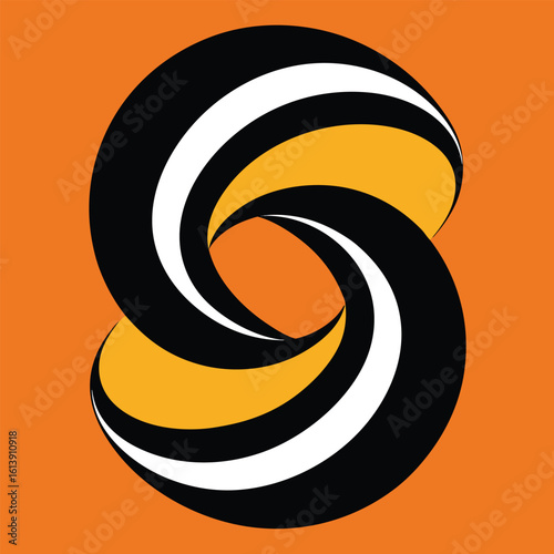 Illustrate a spiraling helix shape, using clean black curves, with negative space between each curve