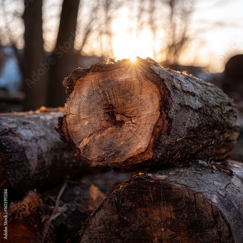 Wallpaper Mural Sunbeams shining on stacked logs Torontodigital.ca