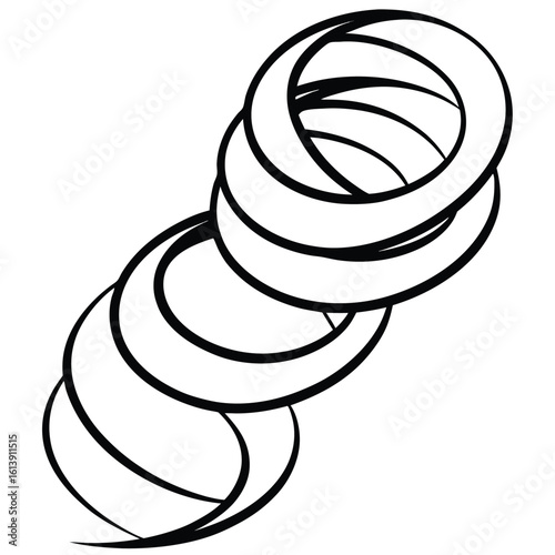 Illustrate a spiraling helix shape, using clean black curves, with negative space between each curve