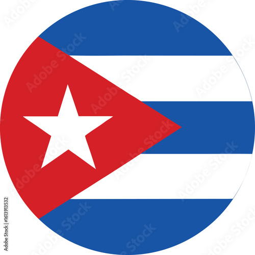 circular cuba national flag icon with blue white stripes and red triangle