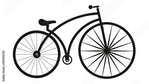 Black Silhouette Vintage Bicycle Large Front Wheel Spoked Design