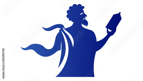 Blue Silhouette Greek Philosopher Holding Scroll ancient