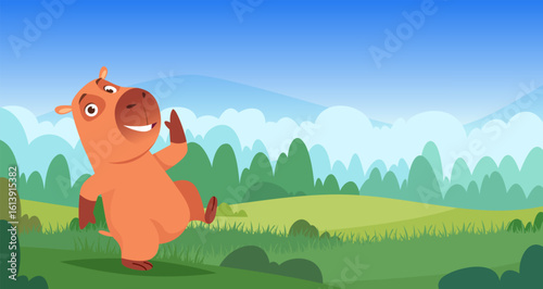 Capybara. Playing cute capybara animal exact vector background illustration