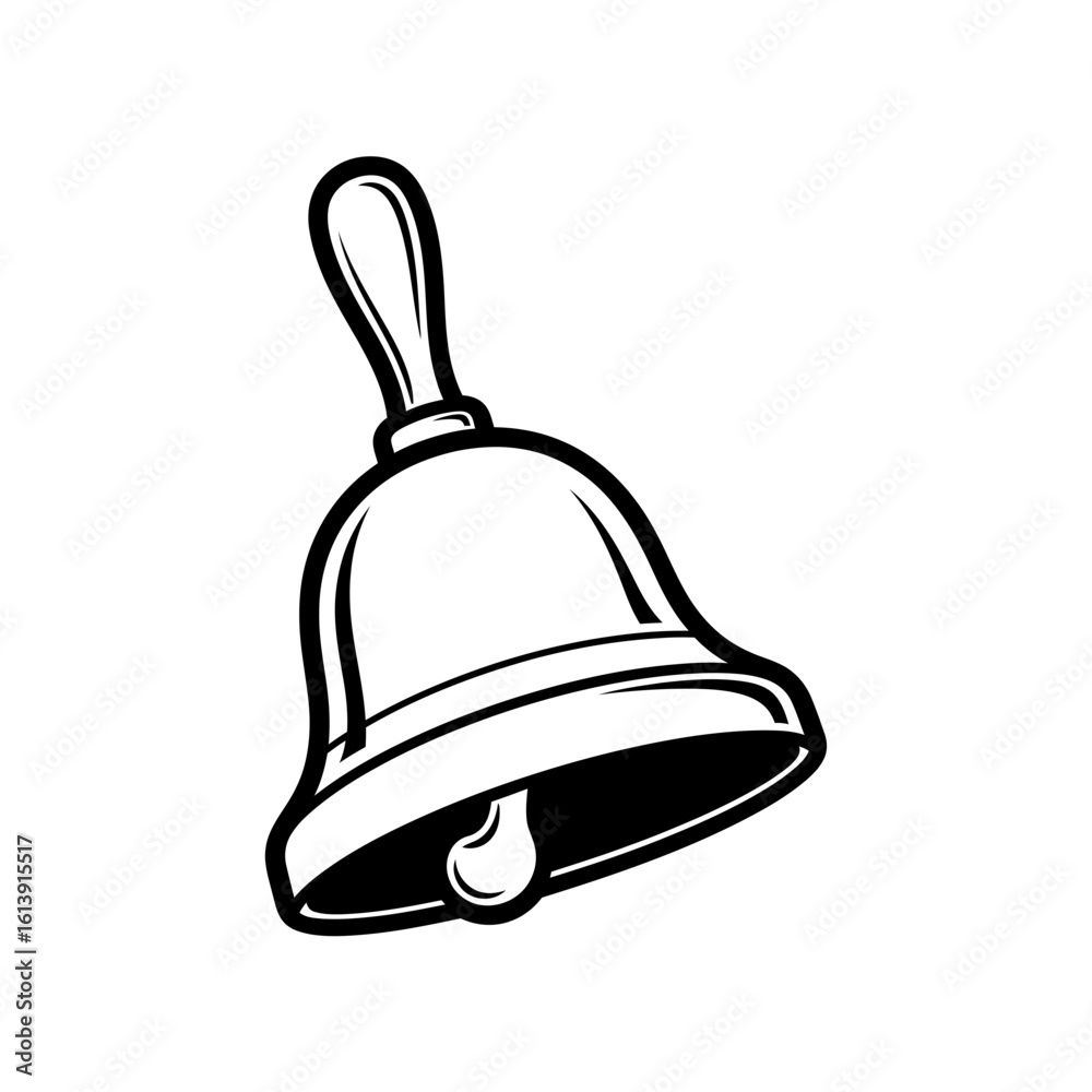 Obraz premium Illustration of a ringing handbell with a curved handle and a clapper visible in black and white style