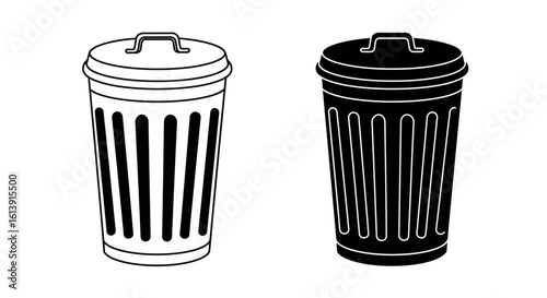 Two trash cans in black and white waste management concept illustration