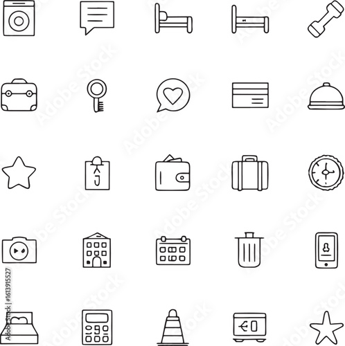 Collection of twentyfour minimalistic line icons representing various everyday concepts and objects for graphic designs and user interfaces