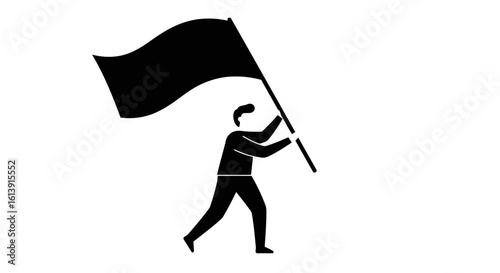 Man Holding a Black Flag Illustration on White Background in Silhouette