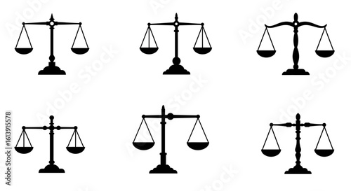 Seamless Pattern of Scales of Justice Symbolizing Law and Balance on White Background