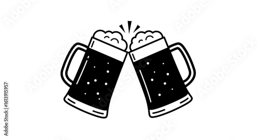 Two Beer Mugs Clinking Together in a Cheers Celebration Icon