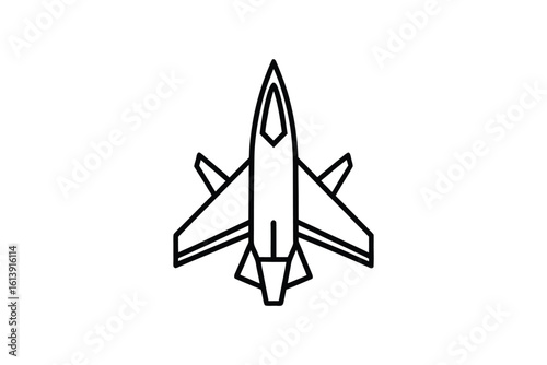 Modern Fighter Jet Top View Minimalist Outline Style Icon Vector Illustration silhouette