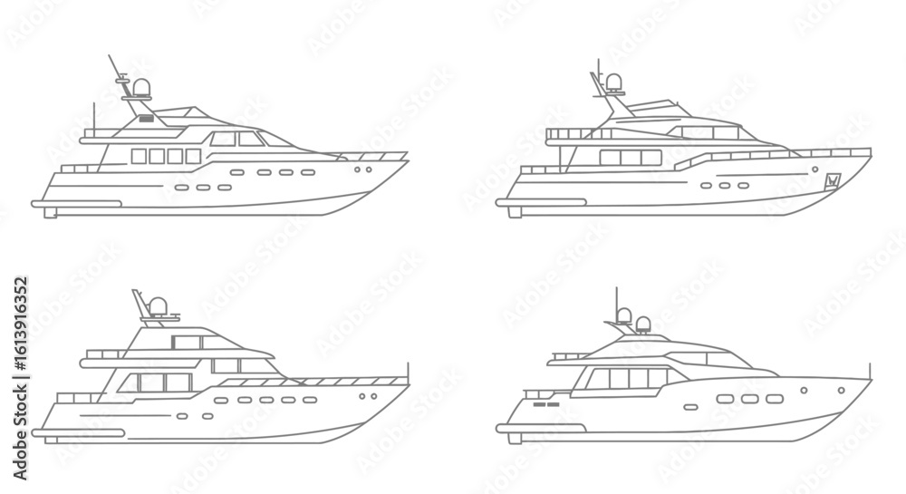 Fototapeta premium Luxury Yacht Line Art Collection Sleek Vessels for Nautical Designs