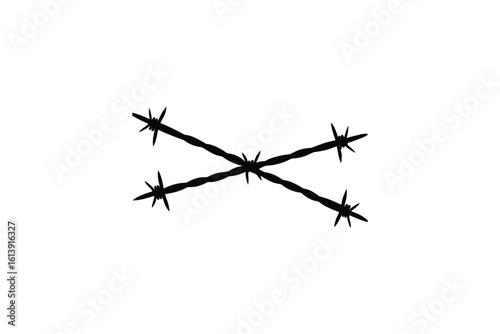 Crossed Barbed Wire Fence Design Element in Black Silhouette Style on a White Background silhouette