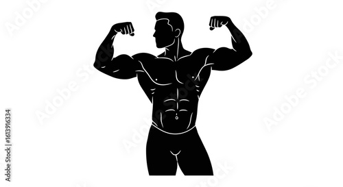 Silhouette of a muscular man flexing his biceps and showing his abs