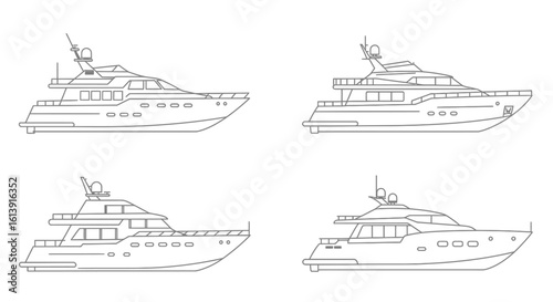 Luxury Yacht Line Art Collection Sleek Vessels for Nautical Designs
