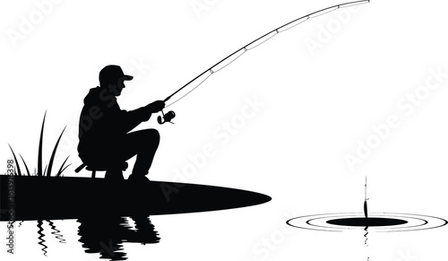 Silhouette of a fisherman casting a line into the water