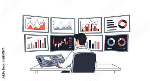 Analyzing financial market data and trends on multiple computer screens for informed investment decisions