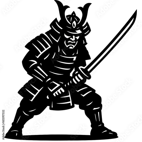 Samurái knight with sword vector
