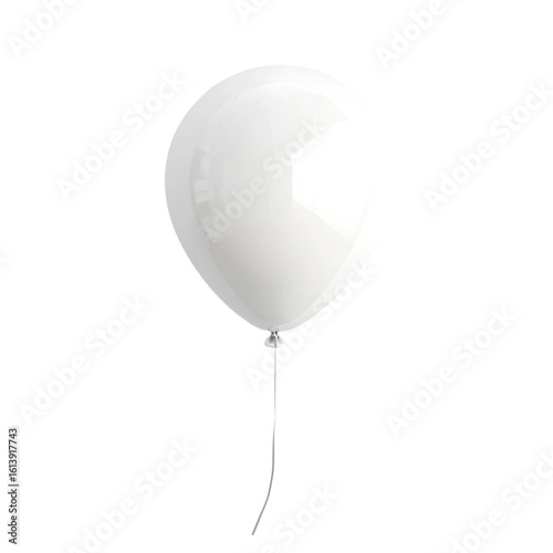 A single white balloon floats serenely against a stark white background evoking feelings of peace and simplicity,