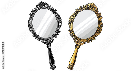 Elegant vintage handheld mirrors with ornate decorative frames ideal for makeup application and personal reflection