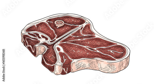 A succulent t bone steak raw cut of beef with visible marbling and fat cap ready for grilling or pan frying culinary delight