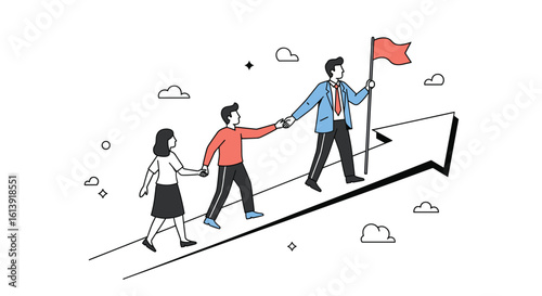 Team collaboration drives business growth and achievement following a path of success