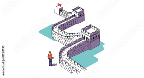 An isometric illustration of the great wall of china a symbol of ancient defense and architectural marvel