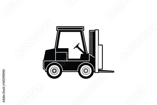 Forklift Truck Black and White Isolated Vector Illustration in Silhouette Style silhouette